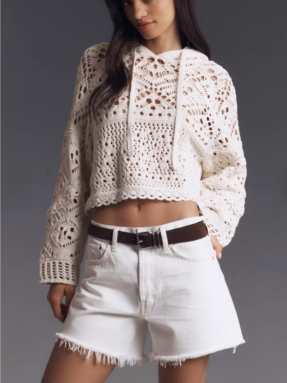 Agolde White High-Rise Frayed Hem Jean Shorts - Picture 2 of 10